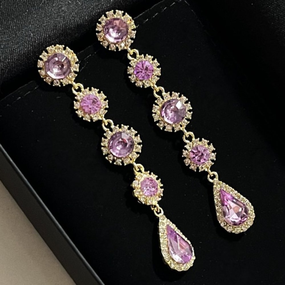 ✨Elegant Long Purple Rhinestones Dangling Earrings (Hypoallergenic)